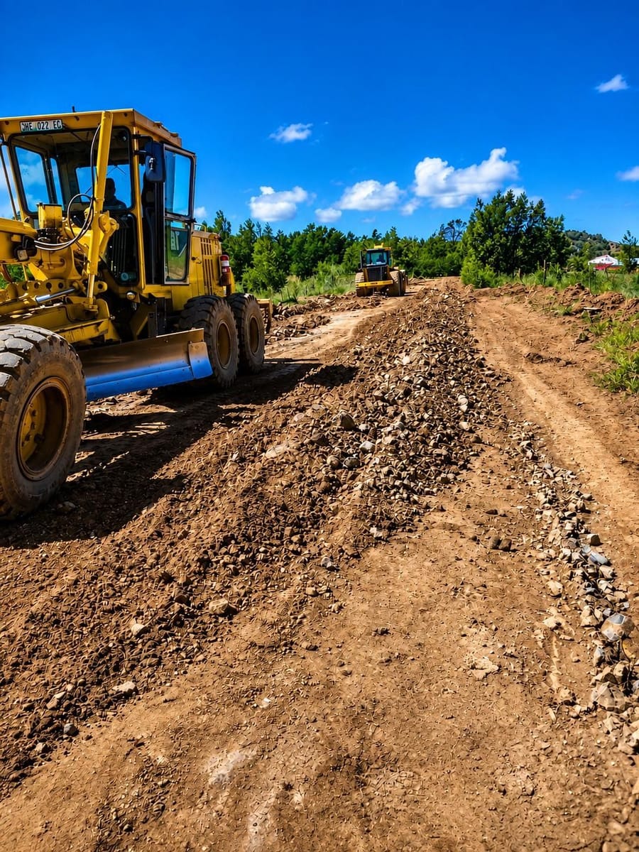 Grader shaping a gravel road